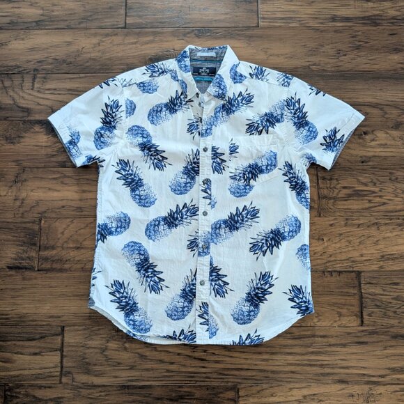 Pineapple short sleeve button down shirt blue size medium - Picture 15 of 15